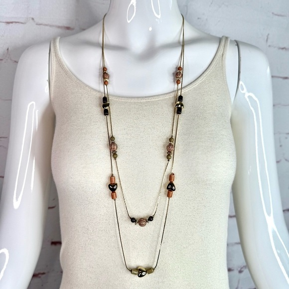 Double Strand 18 Inch Puffy Hearts and Beads Gold Plated Island Vibe Necklace - Picture 8 of 15